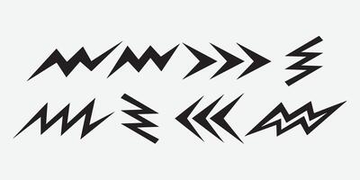 Arrow and Lightning Icons Silhouette. ZigZag Line. vector
