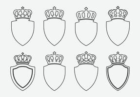 Royal Crown Shield Silhouette Set. Crest and Shield Badge Icons. vector