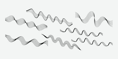 Abstract Wave Lines Set. Flowing Abstract Wave Line Vectors. Minimalist Abstract Wave Line Set. Curved Wave Line Art Collection. vector