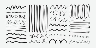 Hand Drawn Zigzag and Wavy Line Silhouette Set. Abstract Doodle Lines and Scribbles Pack. Wavy Line Silhouette Set. vector