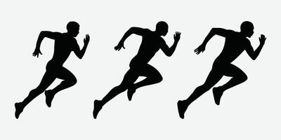 Running Man Silhouette. Active Running Silhouette. Runner in Motion. Dynamic Running Pose. Sporty Silhouette of a Runner. vector
