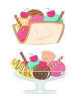 Set of Colorful Ice Cream with Bread and Topping for Sweet and Dessert Concept Illustration Clip Art vector