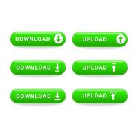 Green Set of Upload. Download Buttons vector