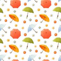 Seamless pattern with open and folded umbrellas of different colors and flowers. Waterproof umbrellas with handles, pattern of umbrellas of different designs. Spring time, rainy weather. vector
