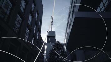 5G Communication Antenna Tower Sending Mobile Phone Data Signal Wireless Transmitting video