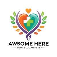 an awesome here logo with a heart and cross white background vector