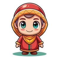 a cartoon character in a red coat and scarf white background vector