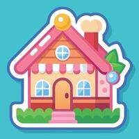 sticker house with a window and a door white background vector