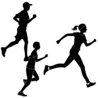 silhouettes of people running in different positions white background vector