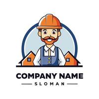 a man with a beard and mustache in a hard hat and overalls white background vector