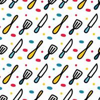 a pattern with kitchen utensils and polka dots white background vector