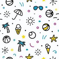 seamless pattern with beach summer icons vector