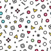 seamless pattern with colorful icons and shapes white background vector