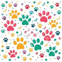 seamless pattern with colorful paw prints and dots white background vector
