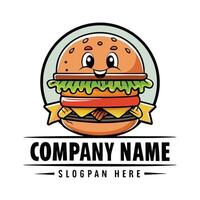 a hamburger logo design with a happy face white background vector
