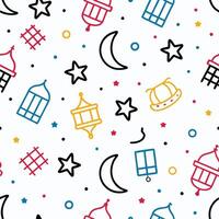 ramadan seamless pattern with colorful lanterns and stars white background vector