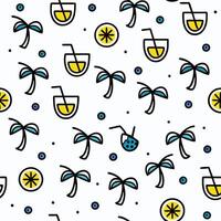 a pattern with palm trees and drinks white background vector