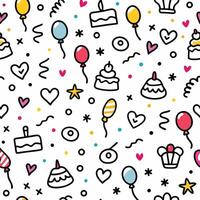 seamless pattern with birthday party items white background vector