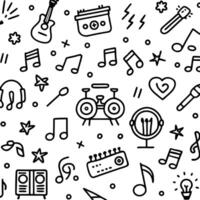 music icons and musical instruments in a black and white pattern vector