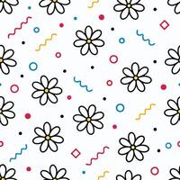 a pattern with flowers geometric shapes white background vector