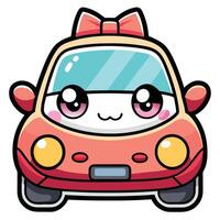 a cartoon car with a bow on its head white background vector