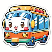 a sticker of a bus with a smiley face vector