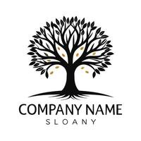 a tree logo with leaves and branches white background, vector