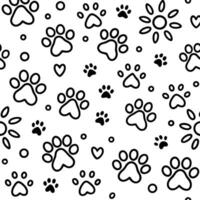 seamless pattern with paw prints hearts vector
