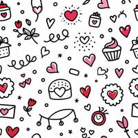 seamless valentine's day pattern with hearts and cupcakes vector