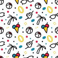 seamless pattern with beach ball, sunglasses, and palm trees vector