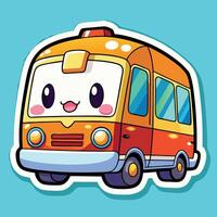 a sticker of a bus with eyes and a smile, vector