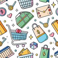 shopping seamless pattern with colorful icons white background vector