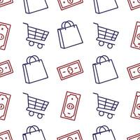 shopping cart and money seamless pattern, vector