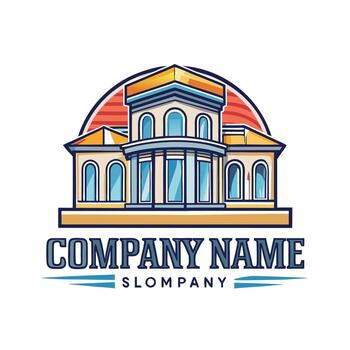 a building with a large window and a roof vector