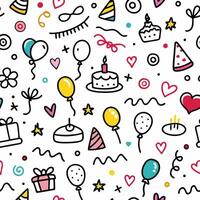 seamless birthday party pattern with balloons and other items vector