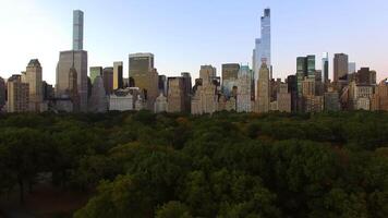 View of New York City skyline with Central Park, blending urban architecture and greenery video