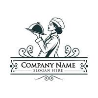 chef holding a tray with a logo design vector