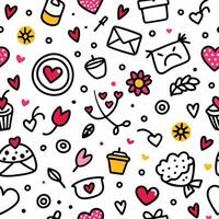 seamless valentine's day pattern with hearts, cupcakes, and other items vector