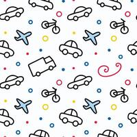 a seamless pattern with cars, planes and other objects vector