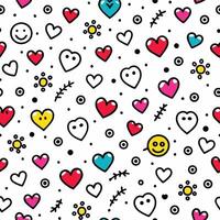 seamless pattern with hearts and smiley faces white background vector