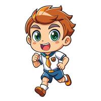 a cartoon boy in school uniform running background vector