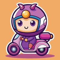 cartoon character riding a motorcycle white background vector