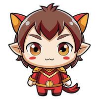 a cartoon character with a red outfit and horns white background vector