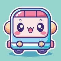 a cute cartoon bus with eyes and a smile white background vector
