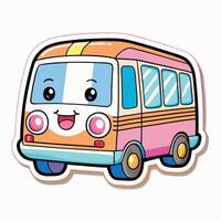 a sticker of a cartoon bus with a smile white background vector