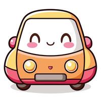 a cartoon car with a smiley face white background, vector