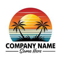sunset logo design with palm trees white background vector