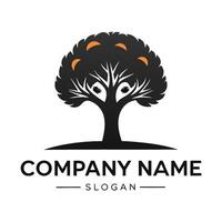 an abstract tree logo with a black and background white background vector