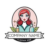a woman with a bottle of shampoo and a bottle of soap white background vector