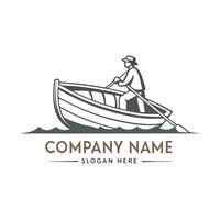 a man in a boat logo design white background vector